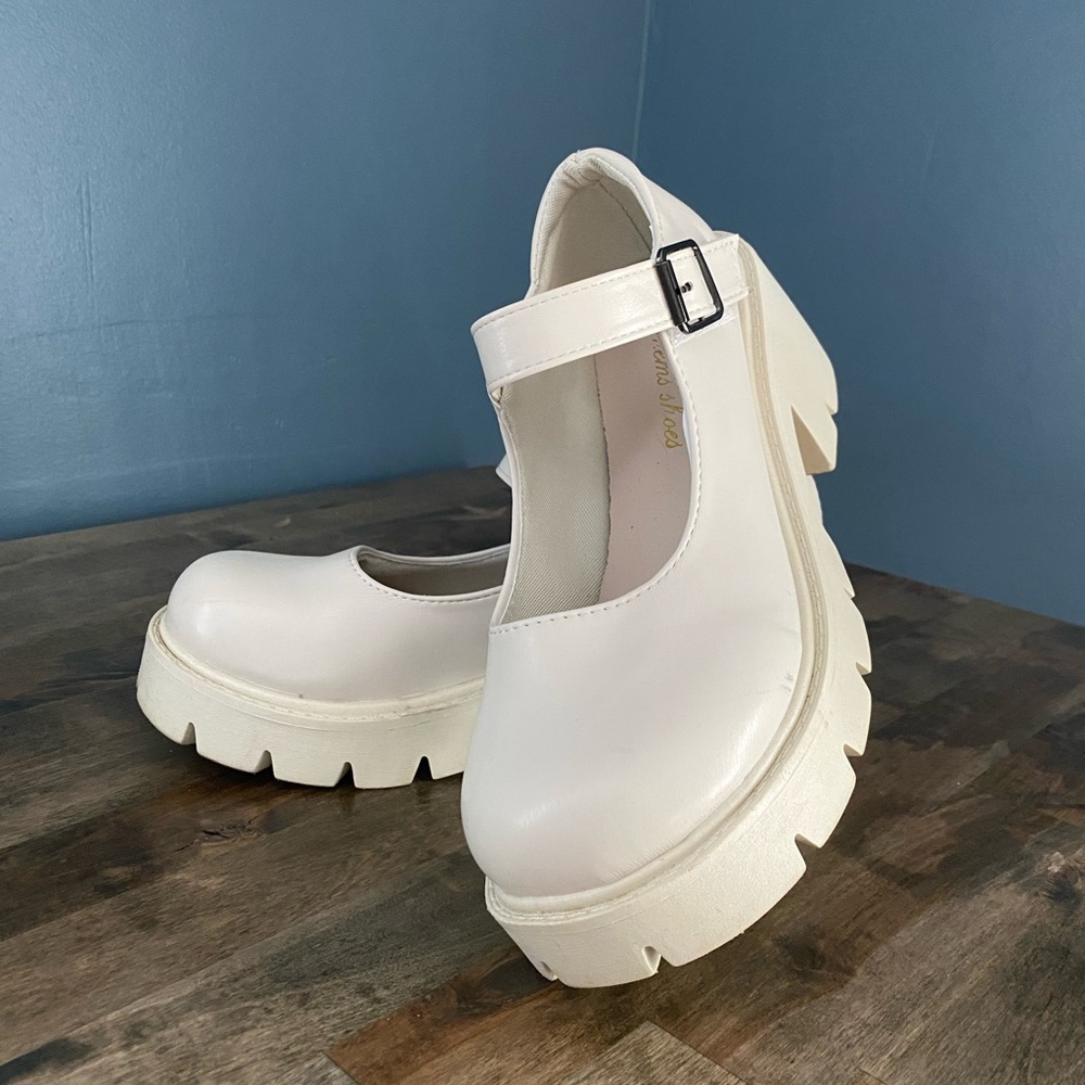 Chunky White Mary Janes